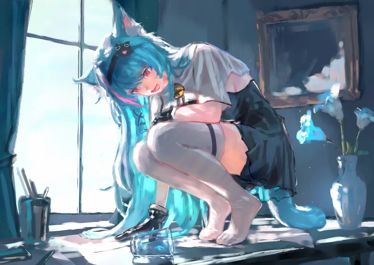 Mint Smiling Squatting Pose Black Dress by Hjwhuhu 4K #37