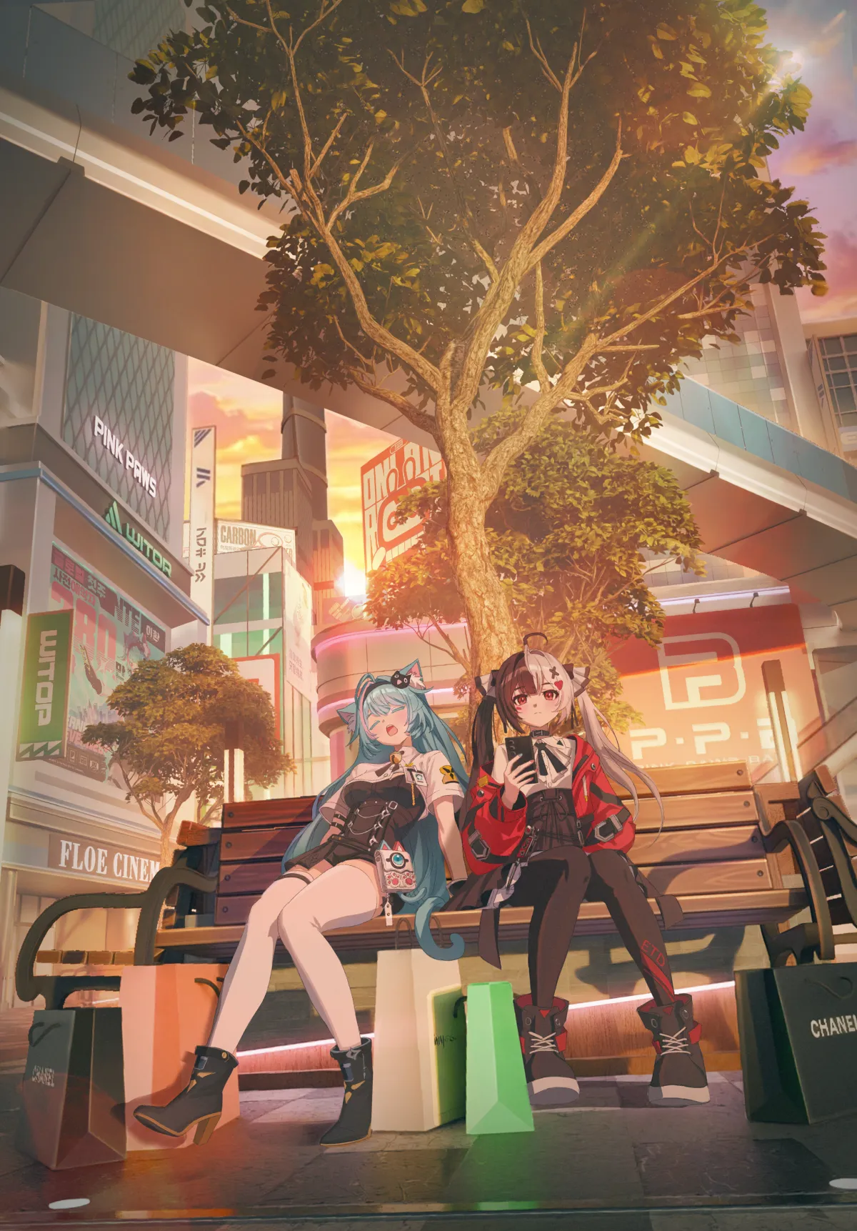 Mint and Lacrimosa Relaxing on Bench Red Jacket by Blueland #53
