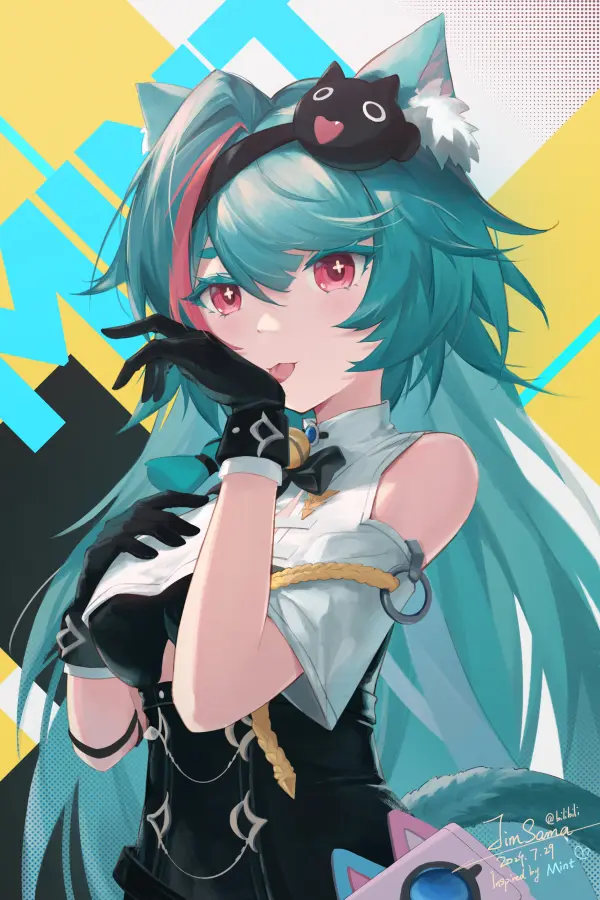 Mint Playful Cat Girl Portrait NTE Wallpaper #5