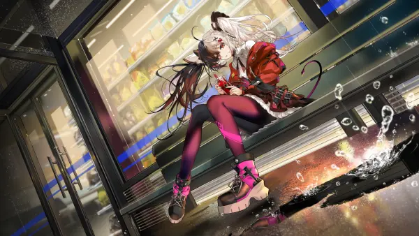 Lacrimosa Sitting Holding Cup Rainy Shop Window by Arlizi #31